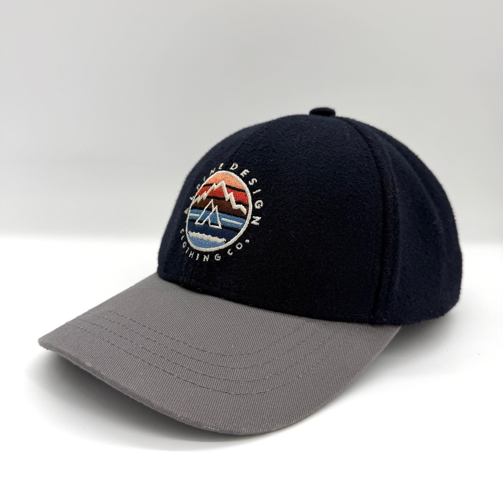 Alpine Design Mens Navy Blue Grey Wool Blend Mountain Patch Snapback Hat Cap